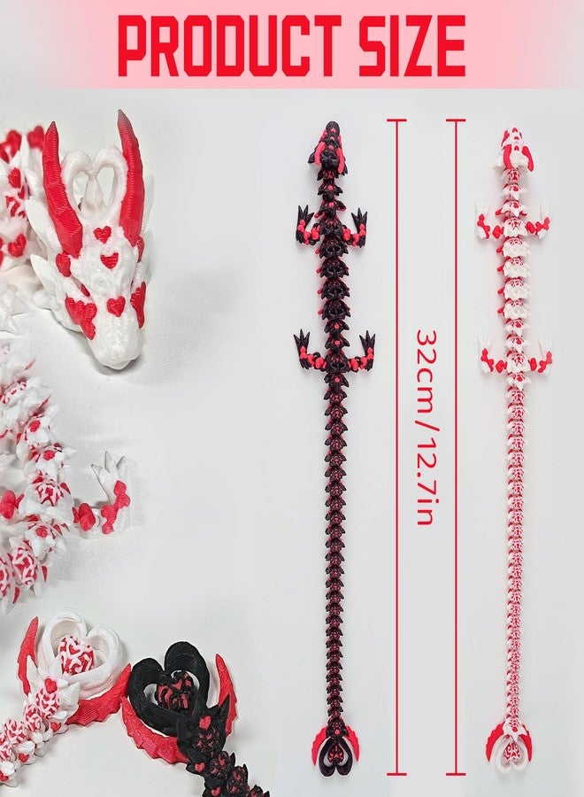 oyeftp 2PCS 3D Printed Dragon with Heart Design - 12.7 Inches Light and Dark Heart Themed Articulating Dragons, Rotating Hearts Tail - Perfect Home Decor or Valentine’s Easter for Friends - Image 2